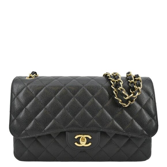 Chanel  Classic Jumbo Double Flap Quilted Caviar Leather Crossbody Bag Black - Picture 1 of 12